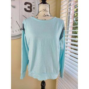 Pro Player Womens Blue Sweatshirt Top Crew Neck Chiffon Lattice Back Size L